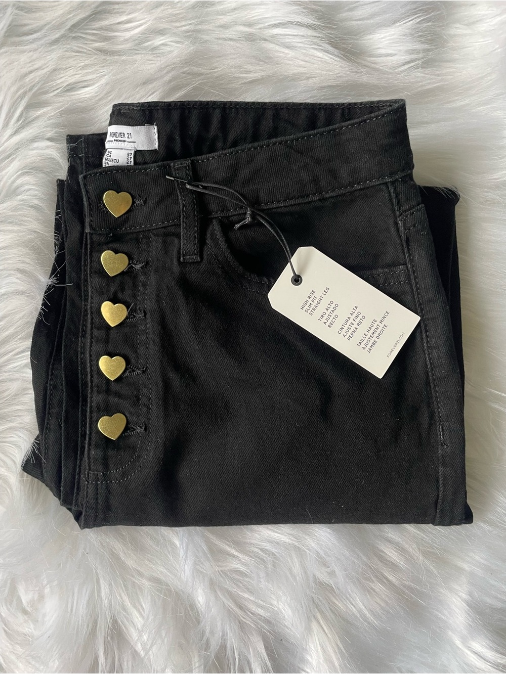Heart button straight leg jeans
